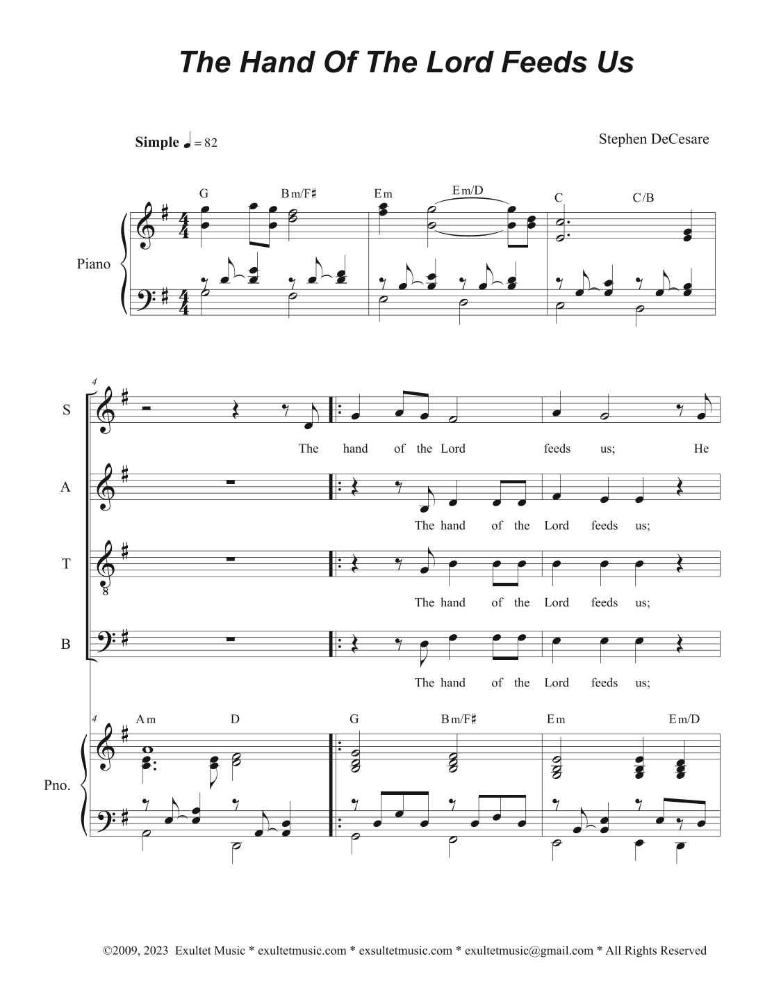 The Hand Of The Lord Feeds Us (Vocal Quartet - (SATB)