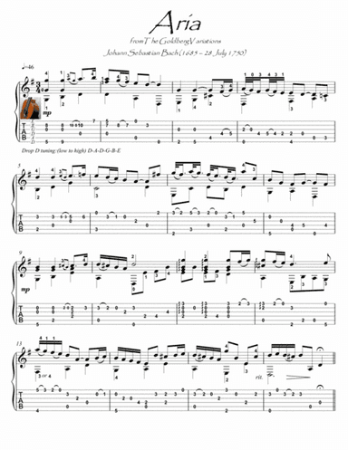 Bach for Guitar Aria BWV 988 (arr. PianoSheetNow)