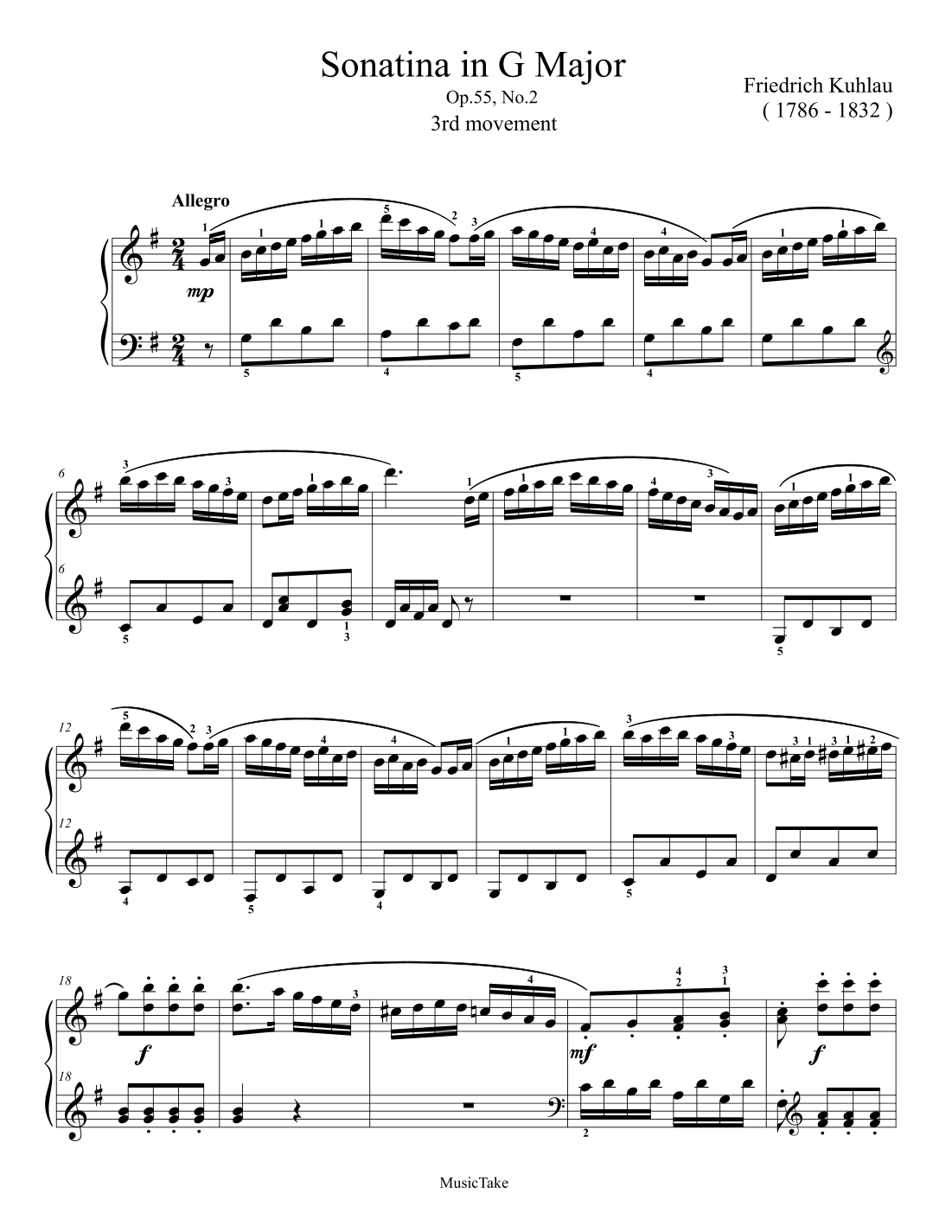 Kuhlau Sonatina in G Major Op.55 No.2 (3rd movement) (arr. Ben Choupak)