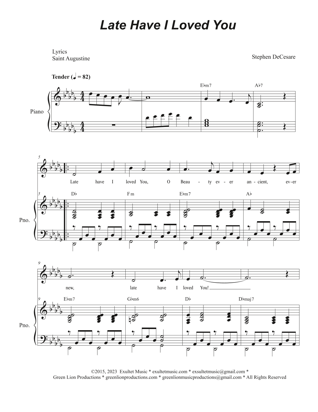 Late Have I Loved You (Vocal solo)