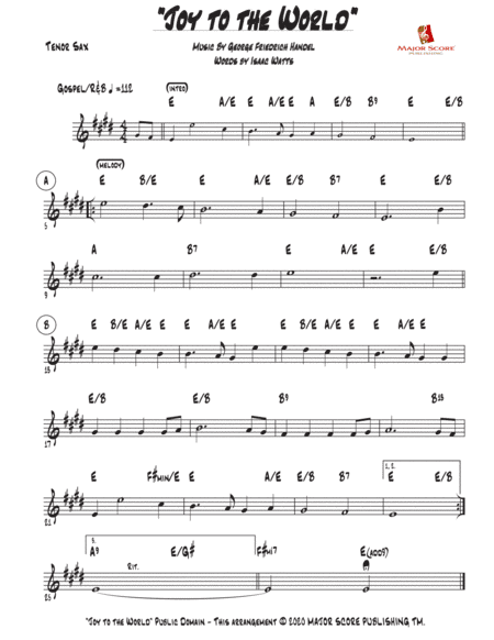 Joy to the World - Tenor Saxophone & Piano (D Major) (arr. MAJOR SCORE PUBLISHING TM.)