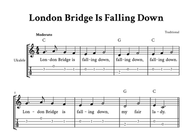 London Bridge Is Falling Down - For Ukulele (C Major - with TAB, Chords and Lyrics) (arr. Yuri Noronha)