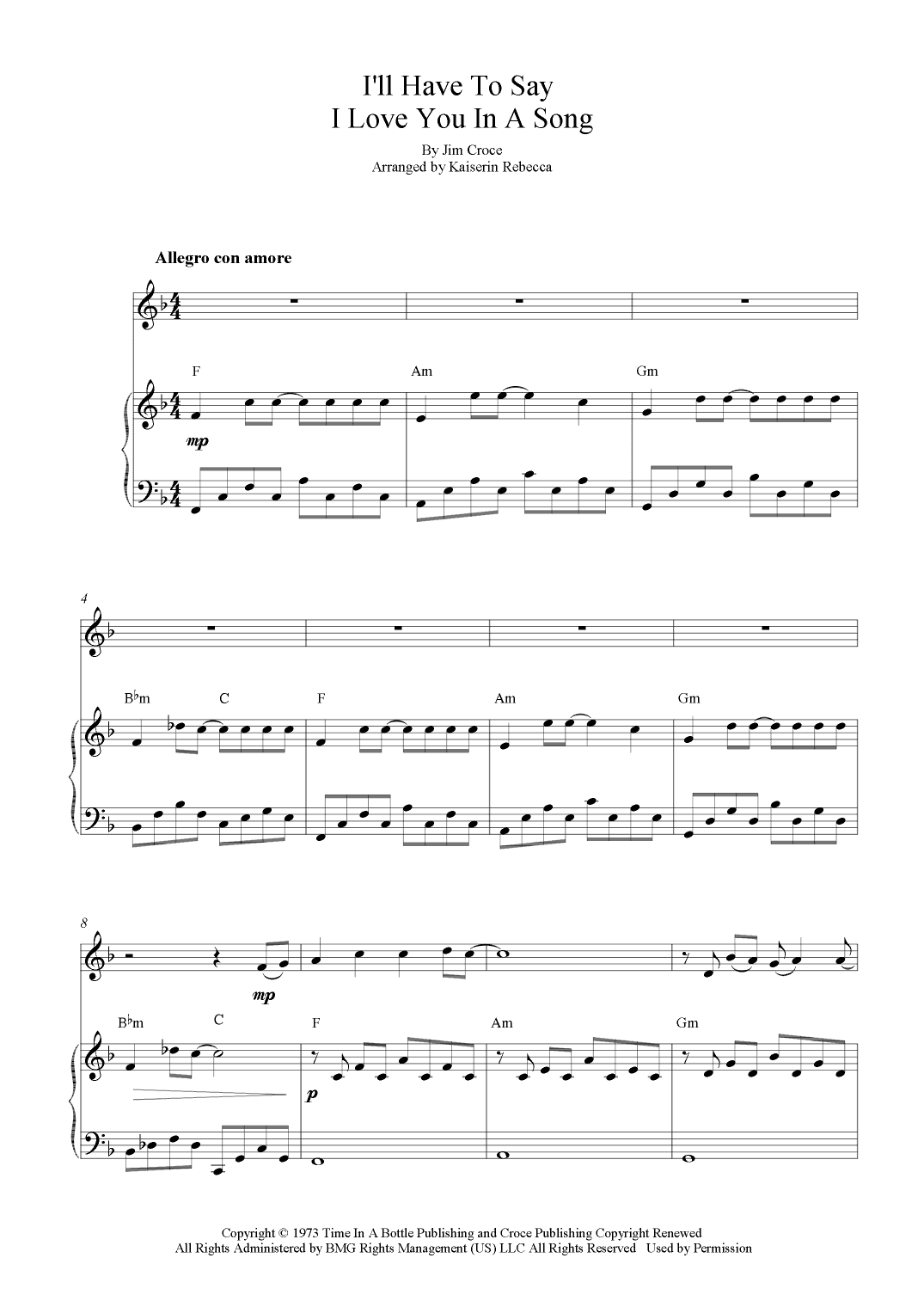 I'll Have To Say I Love You In A Song (arr. Kaiserin Rebecca)