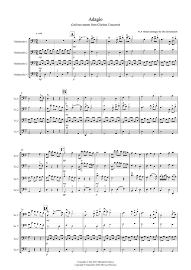 Adagio from Mozart's Clarinet Concerto for Cello Quartet (arr. David Burndrett)