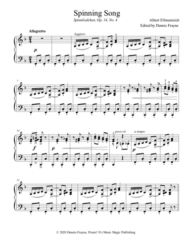 Spinning Song (Op. 14 No. 4) (arr. Presto! It's Music Magic Publishing)