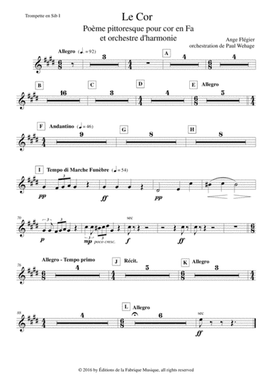 Ange Flégier: Le Cor for solo horn and concert band, Bb trumpet 1 part (arr. Paul Wehage)