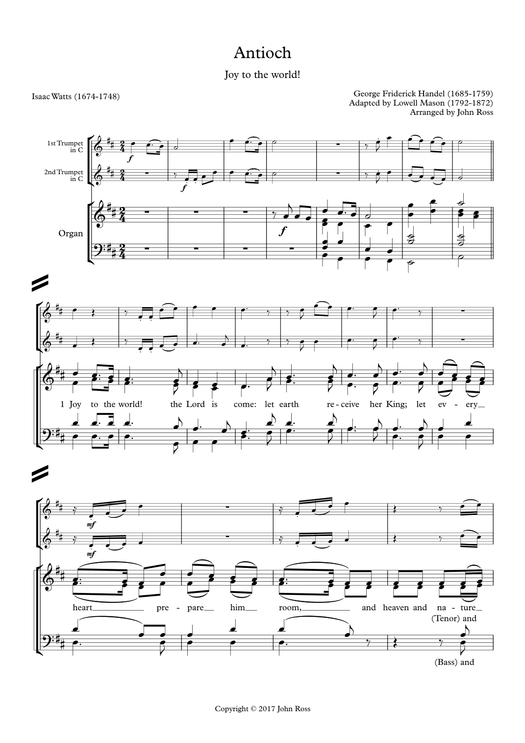 Antioch (Joy to the World!) 2 Trumpets, SATB, Organ (arr. John Ross)