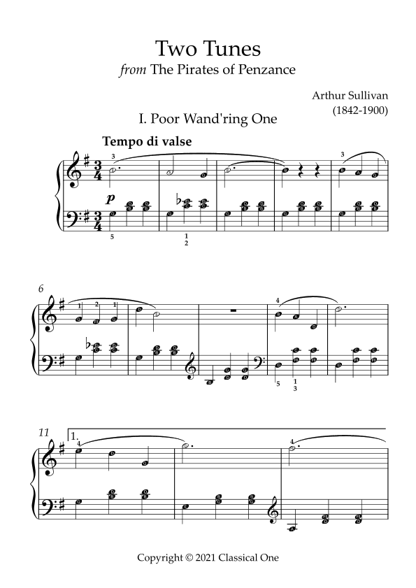 Sullivan - Two Tunes from The Pirates of Penzance(With Note name) (arr. MPS)