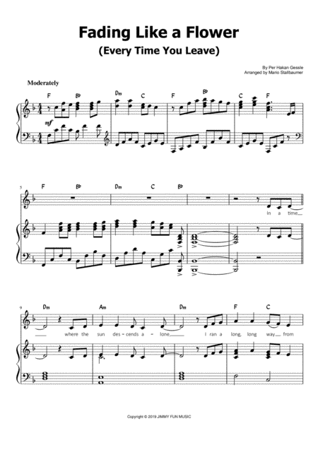 Fading Like A Flower (every Time You Leave) (arr. Mario Stallbaumer)