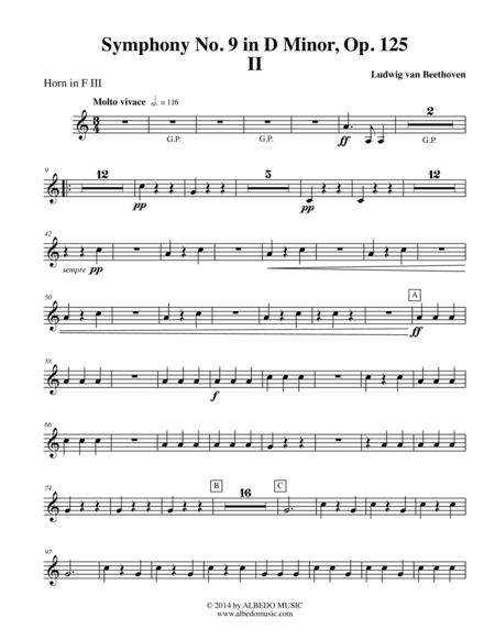 Beethoven Symphony No. 9, Movement II - Horn in F 3 (Transposed Part), Op. 125 (arr. Doug Clyde)