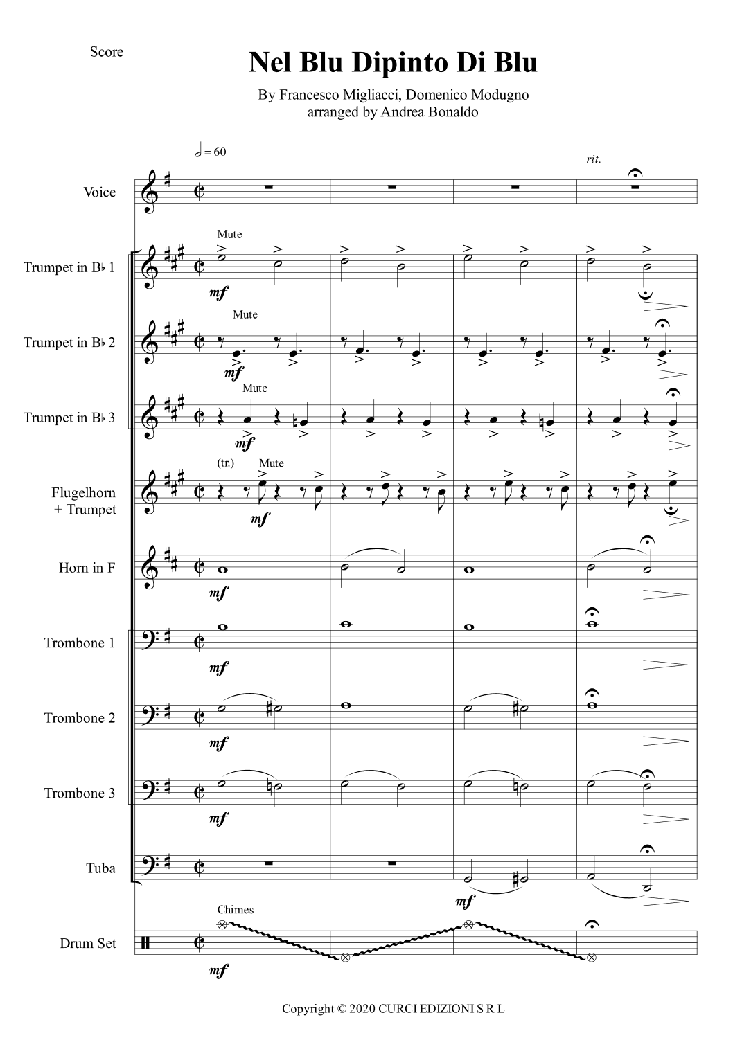 Volaremos Nel Blu Dipinto Di Blu (arr. Andrea Bonaldo)