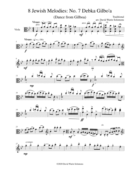 Variations on Debka Gilbo'a (dance from Gilboa) for viola solo (arr. David Solomons)