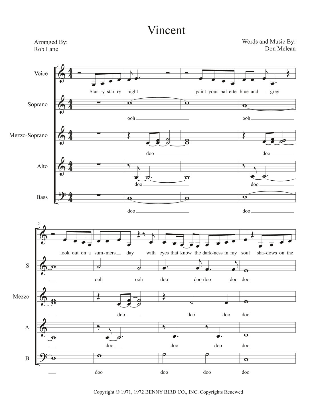 Vincent (starry Starry Night) (arr. Robert Lane)