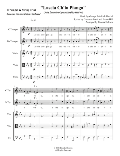 Lascia Ch'io Pianga (Aria from the Opera Rinaldo) for Trumpet & String Trio (arr. Brooks Holmes)