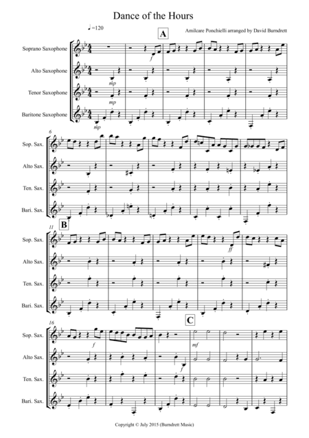 Dance of the Hours for Saxophone Quartet (arr. David Burndrett)