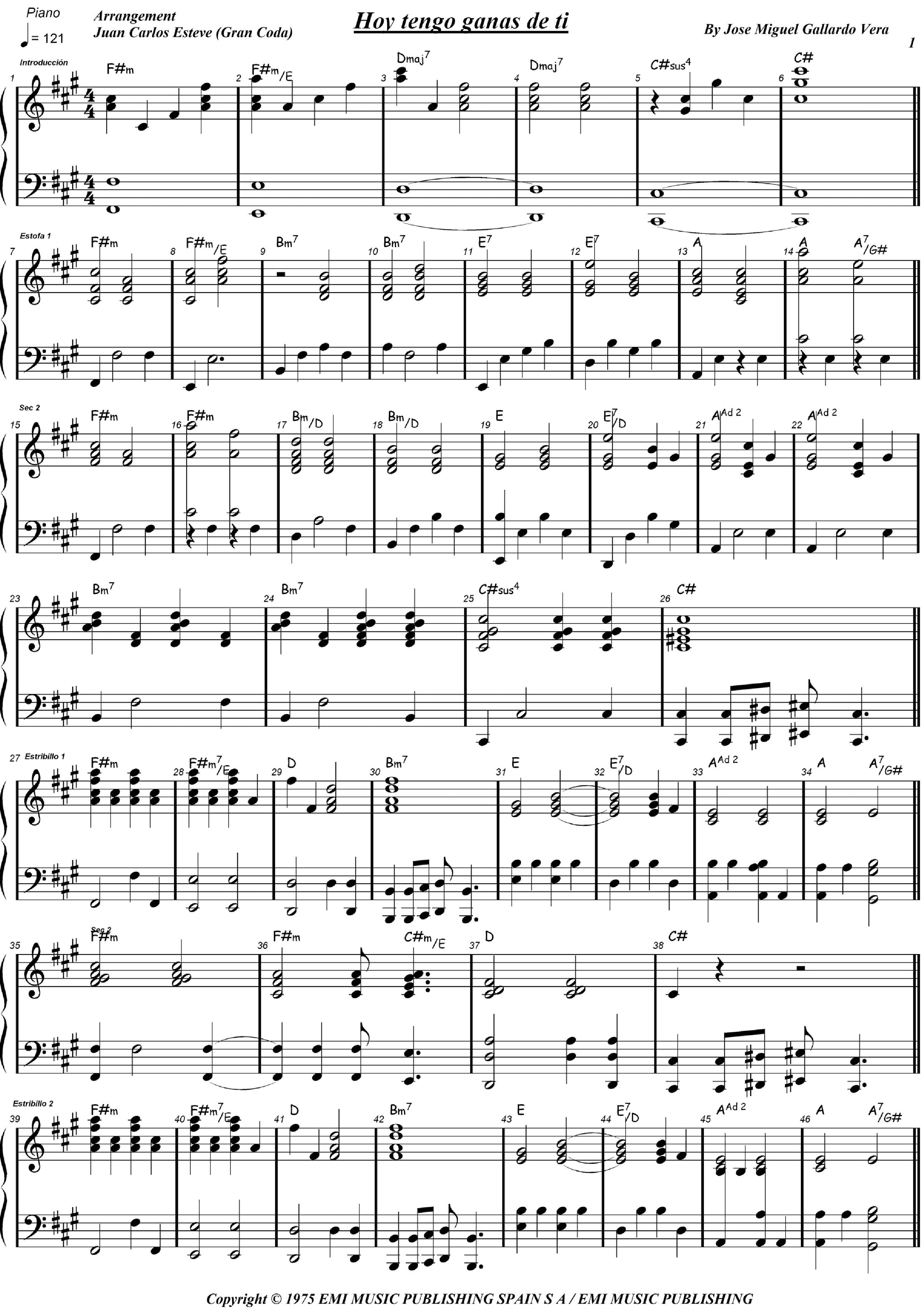 Hoy Tengo Ganas De Ti (arr. juan carlos esteve / Gran Coda)