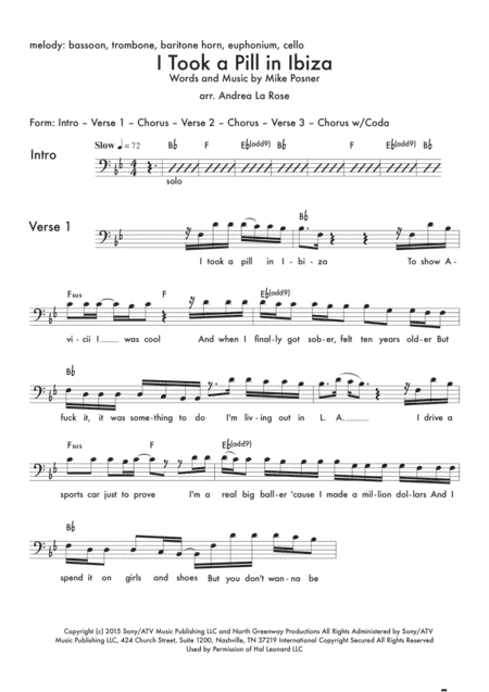 I Took A Pill In Ibiza (arr. Andrea La Rose)