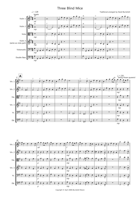Three Blind Mice for String Orchestra (arr. David Burndrett)