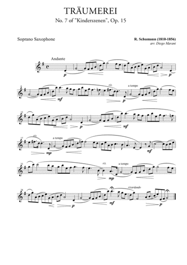 Traumerei from "Album For The Young" for Saxophone Quartet (arr. Diego Marani)