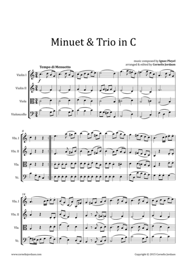 PLEYEL : Easy Minuet & Trio for string quartet (arr. Cornelis Jordaan)