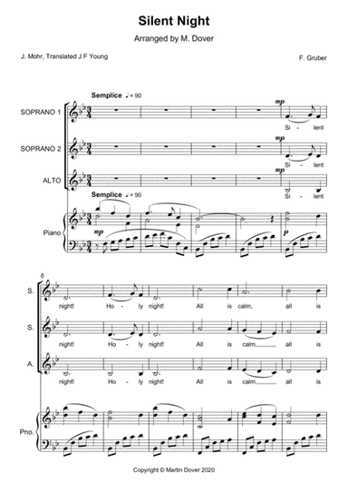 Silent Night - SSA Three part Choir.  Upper Voices (arr. Martin Dover)