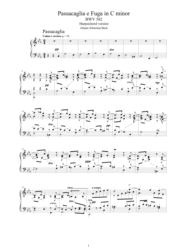 Bach - Passacaglia e Fuga in C minor BWV 582 - Harpsichord version (arr. Santino Cara)