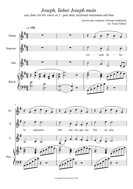 Joseph, lieber Joseph mein for SA, piano and flute (arr. Ivana Tuskan)