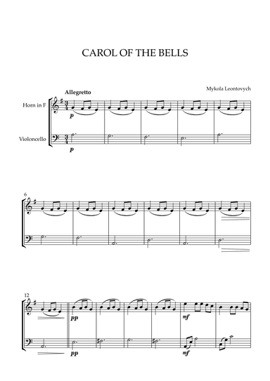 Mykola Leontovych - Carol of The Bells (for French Horn and Cello) (arr. Cadenza Editions)