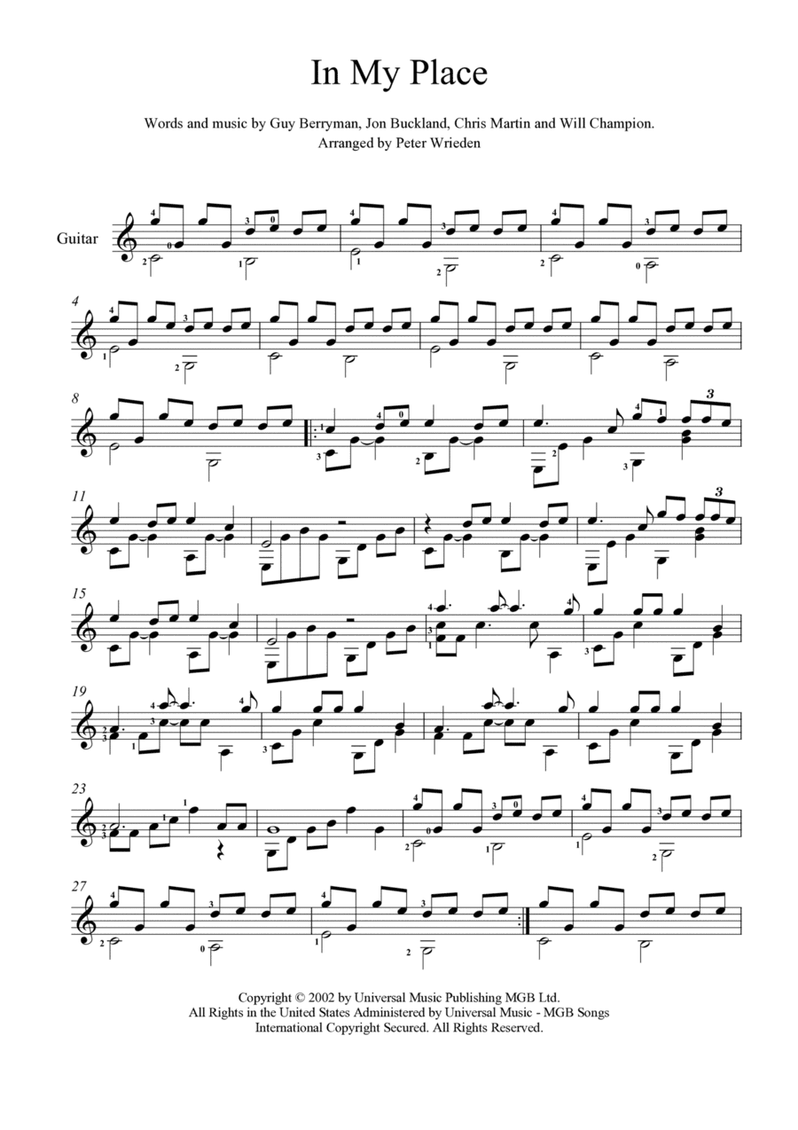 In My Place (arr. Peter Wrieden)
