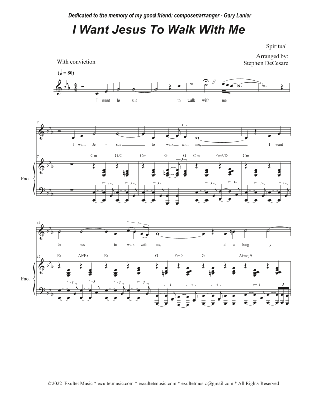 I Want Jesus To Walk With Me (Unison choir - High Key) (arr. Stephen DeCesare)