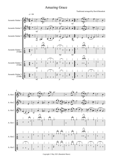 Amazing Grace for Guitar Trio (arr. David Burndrett)