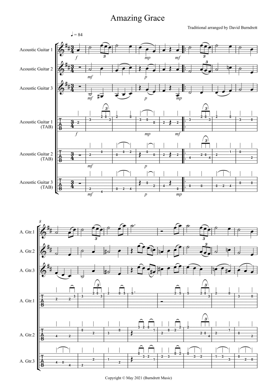 Amazing Grace for Guitar Trio (arr. David Burndrett)