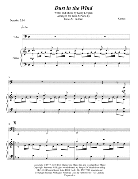 Dust In The Wind (arr. James M. Guthrie, ASCAP)