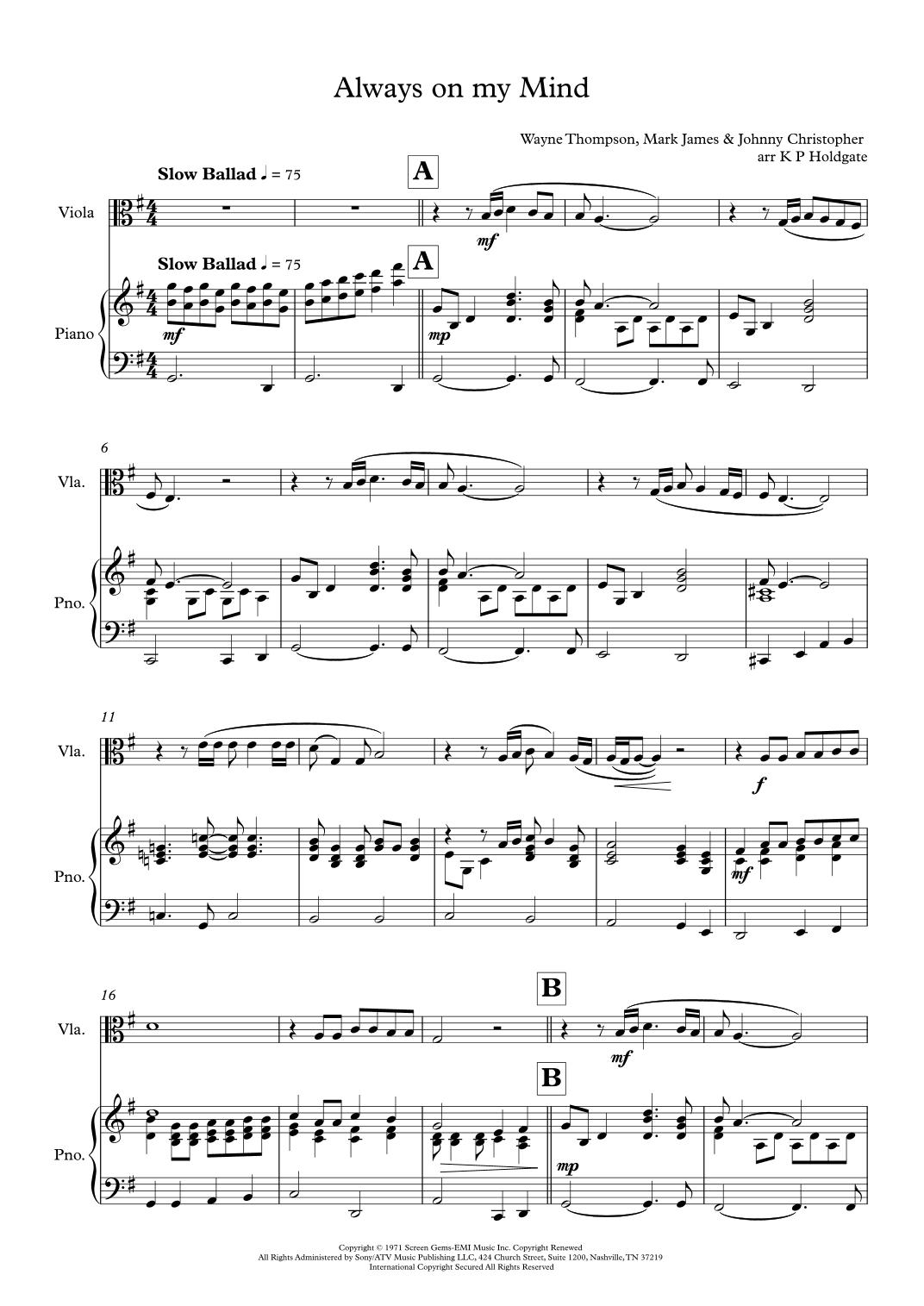 Always On My Mind (arr. Kevin P Holdgate)