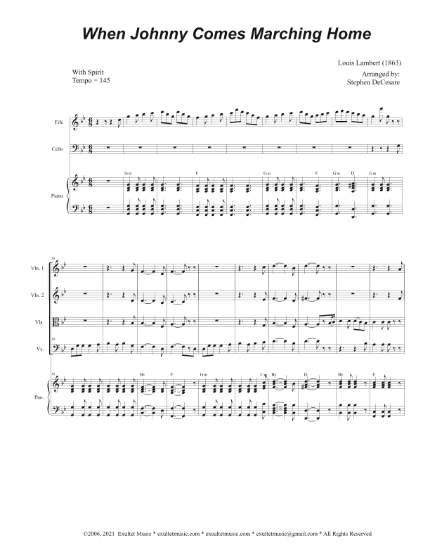 When Johnny Comes Marching Home (String Quartet and Piano) (arr. Stephen DeCesare)