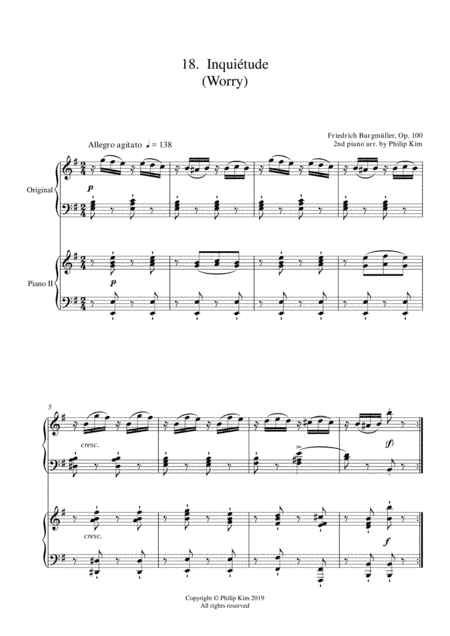 18.  Inquiétude (Worry)  25 Progressive Studies Opus 100 for 2 pianos Friedrich Burgmüller (arr. Philip Kim)