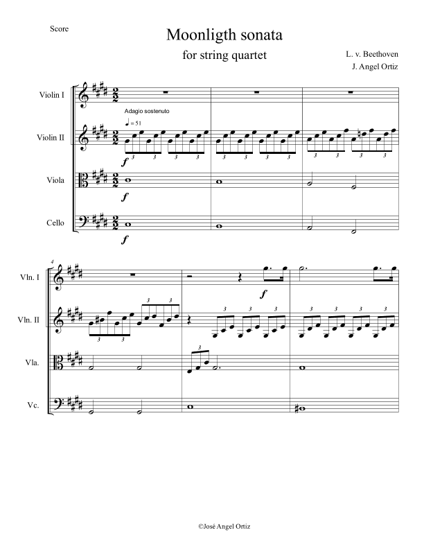Moonlight sonata for string quartet (arr. José angel Ortiz ramirez)