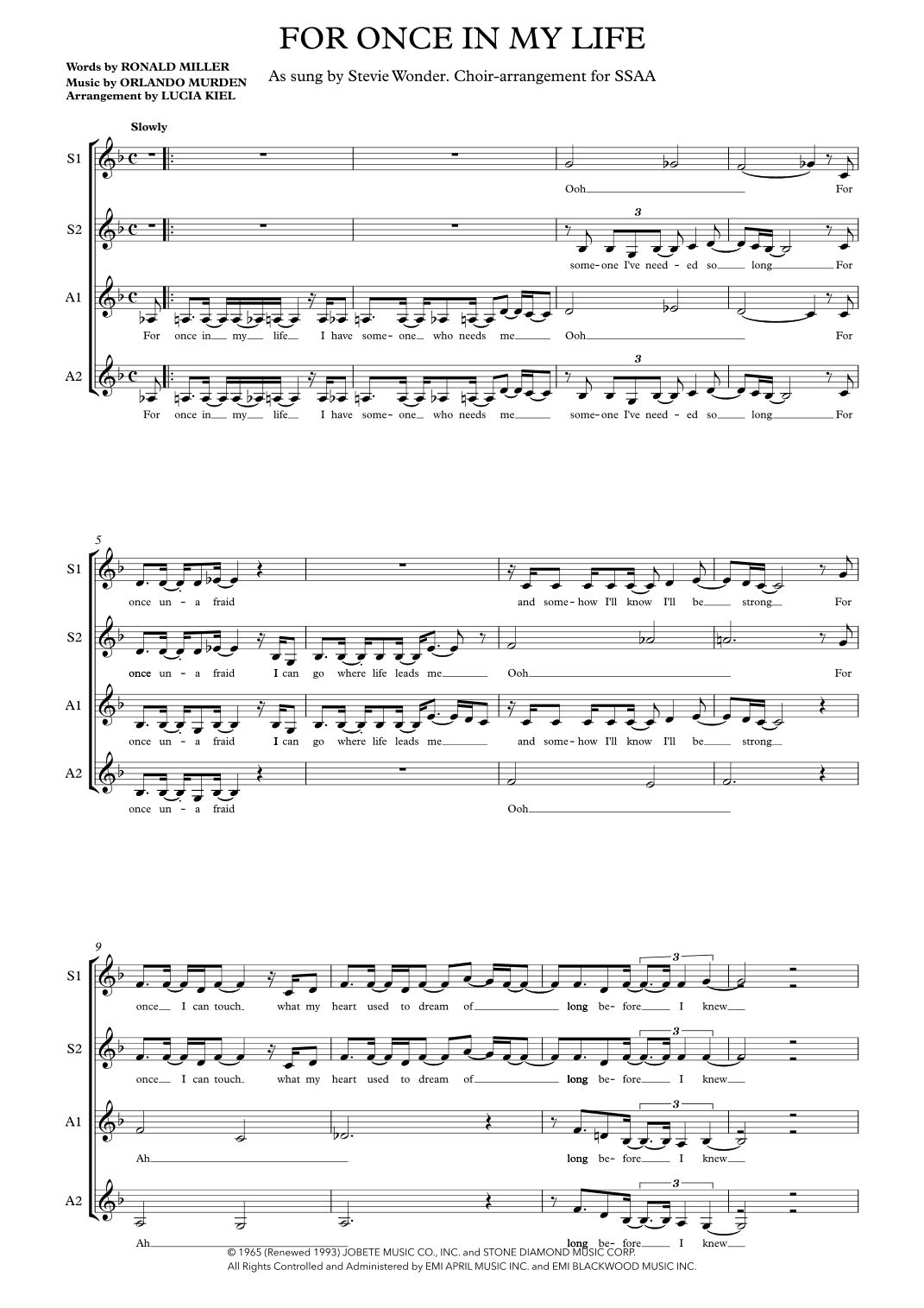 For Once In My Life (arr. Lucia Kiel)