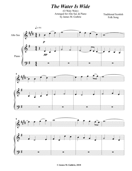 The Water is Wide for Alto Sax & Piano (arr. James M. Guthrie)