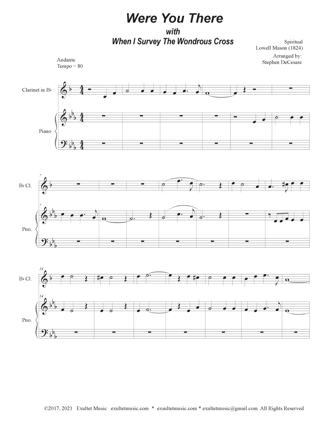 Were You There (with "When I Survey The Wondrous Cross") (Bb-Clarinet solo and Piano) (arr. Stephen DeCesare)