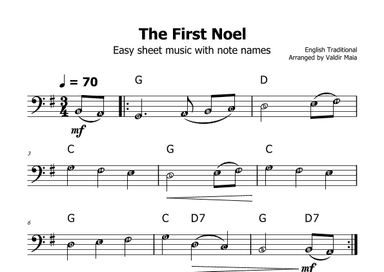 The First Noel - (G Major - with note names) (arr. Valdir Maia)