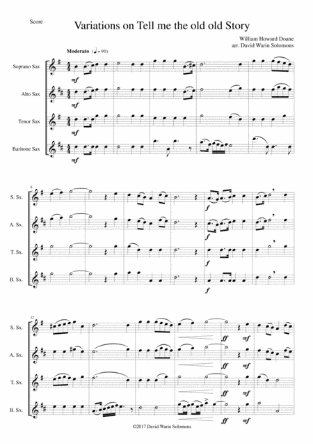 Variations on Tell me the Old Old Story for saxophone quartet (arr. David Warin Solomons)