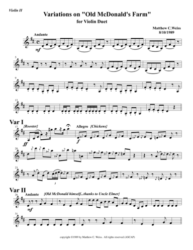 Variations on "Old McDonald's Farm" Violin 2