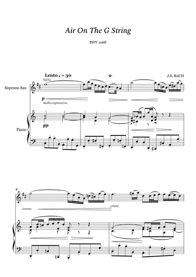 Bach - Air on The G String for Soprano Sax and Piano (arr. Cassio Silva)