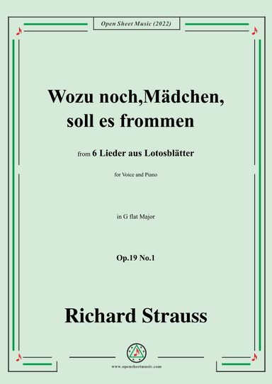 Richard Strauss-Wozu noch,Mädchen,soll es frommen,in G flat Major (arr. OSM Press)