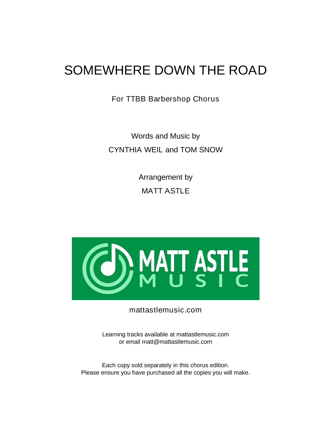 Somewhere Down The Road (arr. Matt Astle Music)