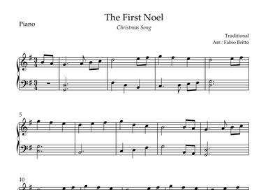 The First Noel (Christmas Song) for Easy Piano Solo in G Major (arr. Fabio Britto)