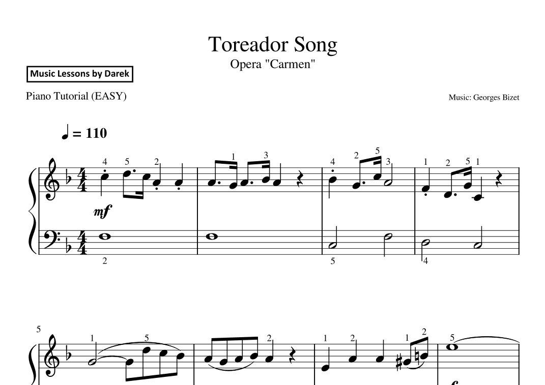 Toreador Song / March of the Toreadors (EASY PIANO) Opera "Carmen" [Georges Bizet] (arr. Darek)