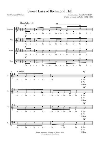Sweet Lass of Richmond Hill - SATB vocal score (arr. Stewart J Wallace)