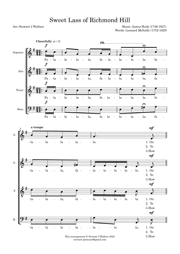 Sweet Lass of Richmond Hill - SATB vocal score (arr. Stewart J Wallace)